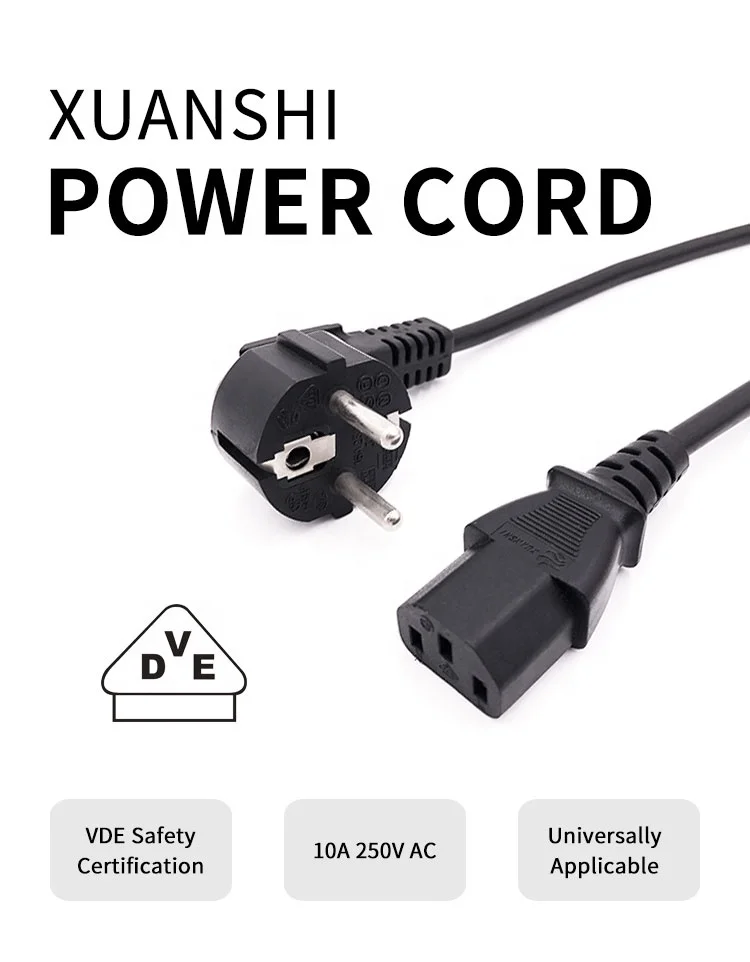 Vde Reach Standard European Iec C13 End Ac Power Extension Cable Eu