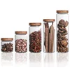 New selling transparent glass storage jars with wooden lids glass preserving jar with wooden lid