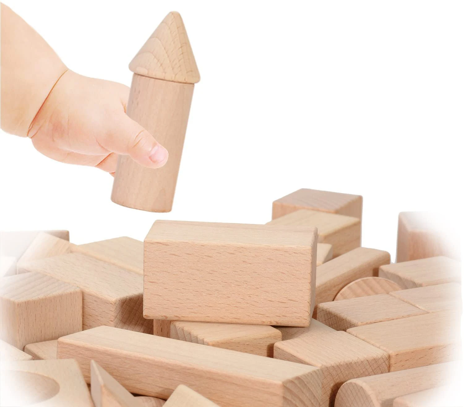 经典木制积木为幼儿教育学龄前儿童学习玩具设置 80 个天然块