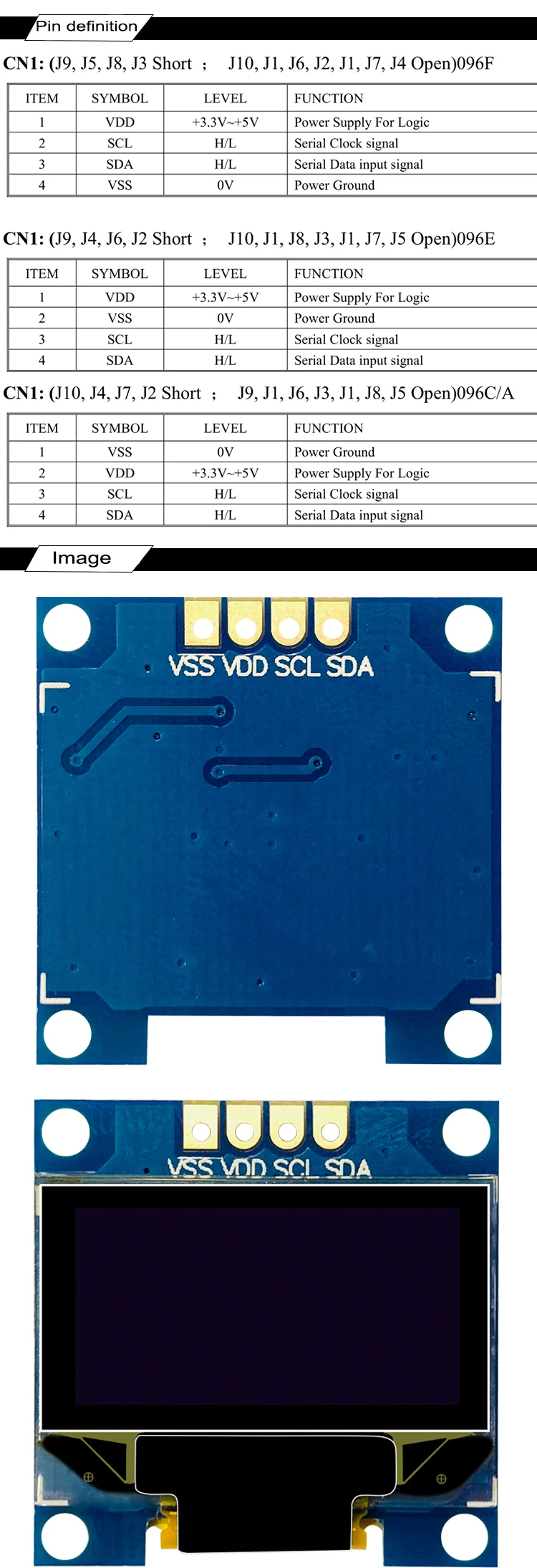 0.96" Inch OLED Display Module While Blue Yellow-Blue Color 128x64 Resolution 4P I2C IIC Interface SSD1306 Driver IC
