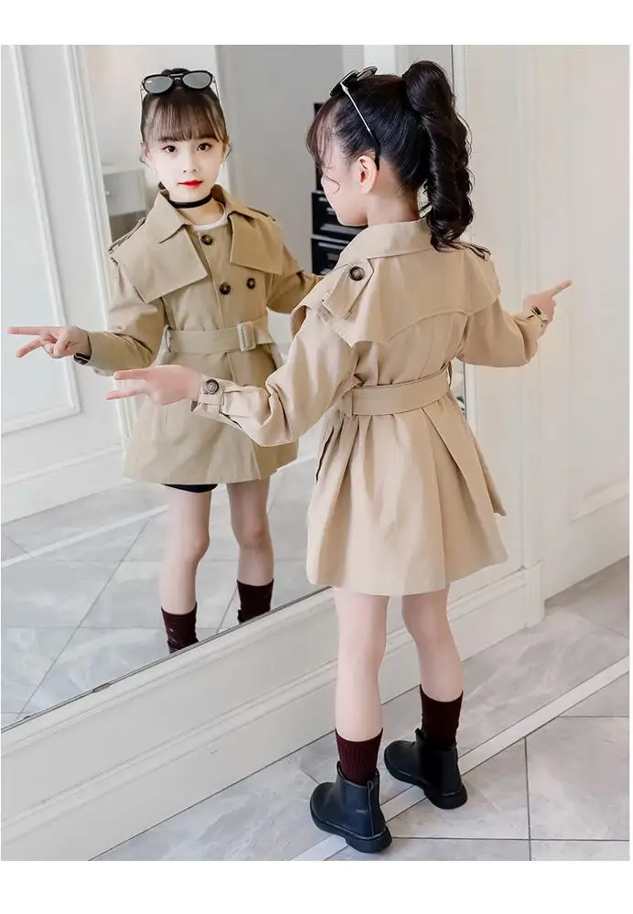 儿童女孩衣服儿童时尚夹克秋季女孩外套穿韩版风格中长风格小女孩外套