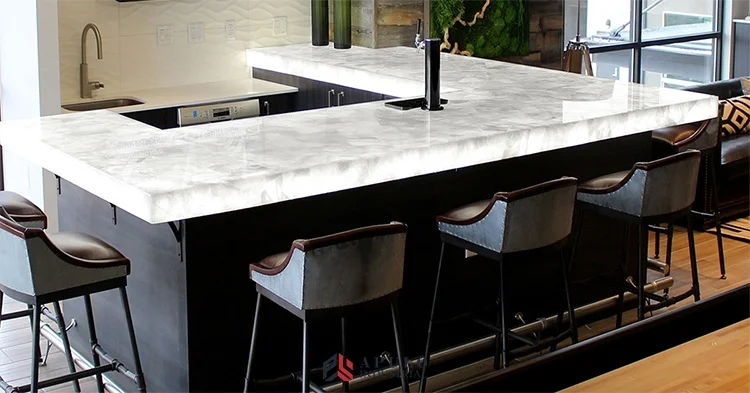 厂家直销定制尺寸led半透明大理石吧台台面石材玛瑙背光吧台上衣