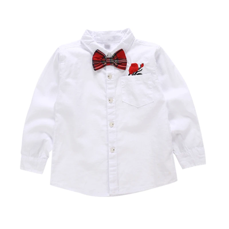 
2020 Brand New Fashion Design High Quality 100% Cotton Casual Embroidered Shirt with Bow Long Sleeve Boys Solid Shirt 