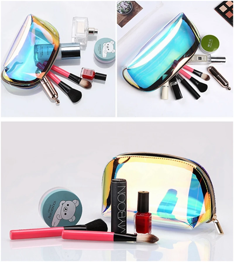 Laser transparent PVC cosmetic bag female portable large capacity ins fashion pvc zipper bag