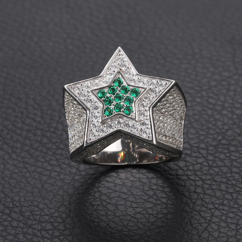 S925 Sterling Silver Platinum Plated for Certified Moissanite Five-Pointed Star Ring Men Cross-Border Accessory Europe United