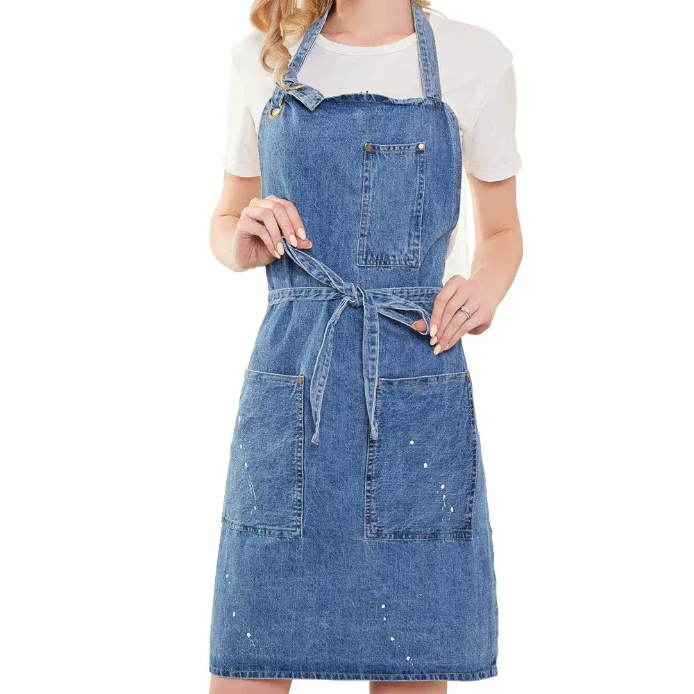 Wholesale Adjustable Denim Jean Kitchen Apron With Pockets For Women Men Buy Jean Apron,Cotton