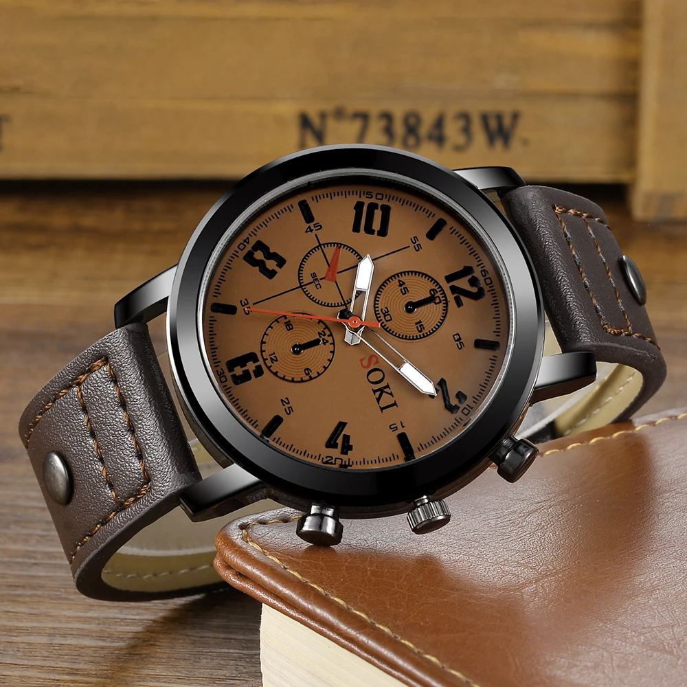 Soki Man Watch Leather Quartz Relojes Para Hombre Marca De Lujo Montre ...