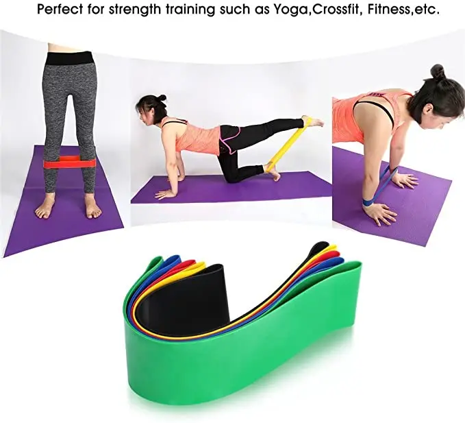 LangChi High Quality Exercise Mini Latex Yoga Custom Printed Logo Resistance Band Set/ Loop Fitness Resistance Bands