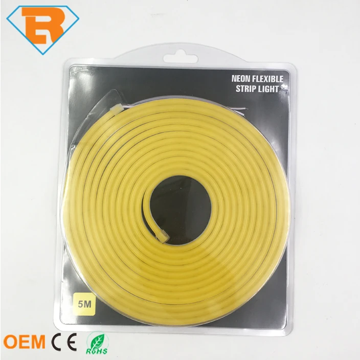 Waterproof IP65 DC12V SMD 2835 Yellow Color LED Neon Rope Strip Light 5M One Set Silicone Shell for Decorative Lighting