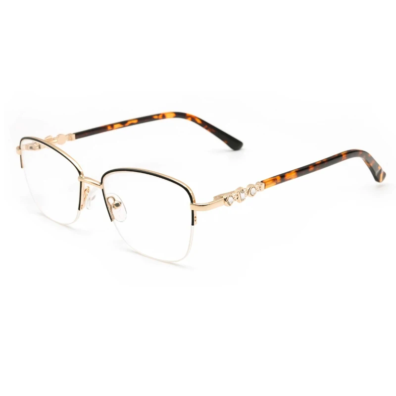 WHEF-VCHL6003 New Women Cat Eye Fashion Metal Acetate Eyeglasses Frames for All Face Eyewear Spectacles with Spring Temple