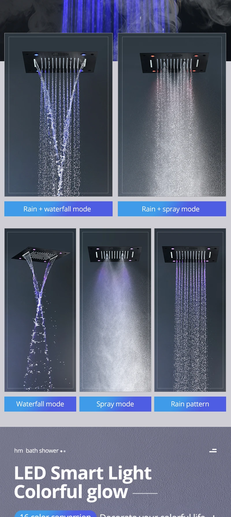 Bathroom Multi Colorful Led Music Lighting Shower Head Sus304 Wireless