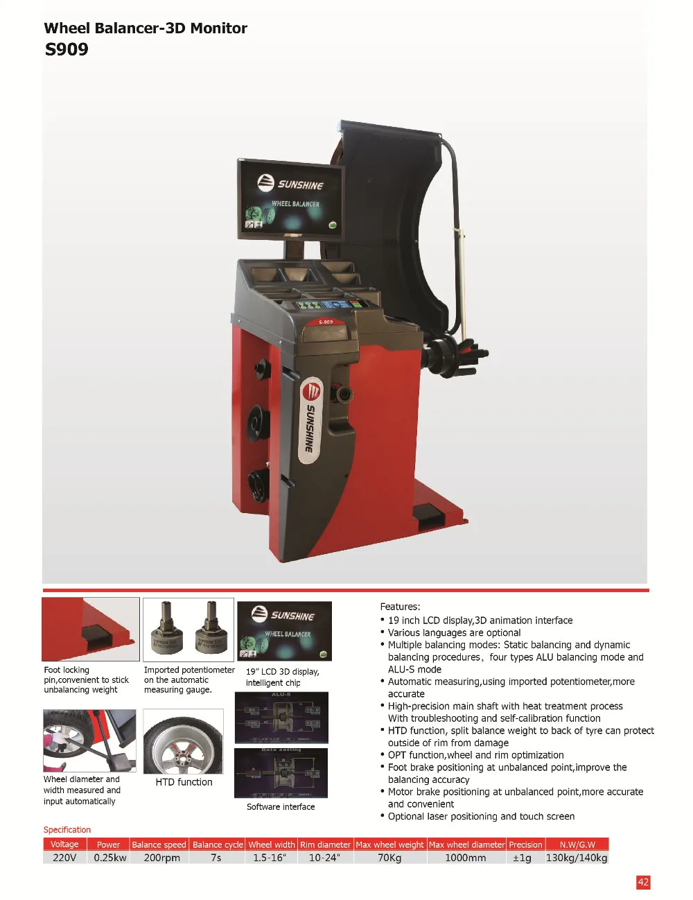 Sunshine Wheel Balancer S909 Automatic Balancer,Tyre Balancing Machine