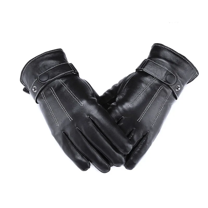 
Customized personality outdoor winter warm ricing brushed PU leather gloves for men 