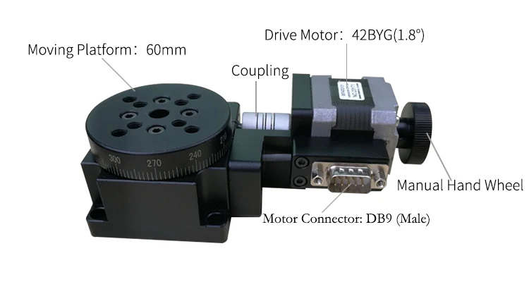 60mm Precision Rotary Positioning Stage - 360° Continuous Rotation