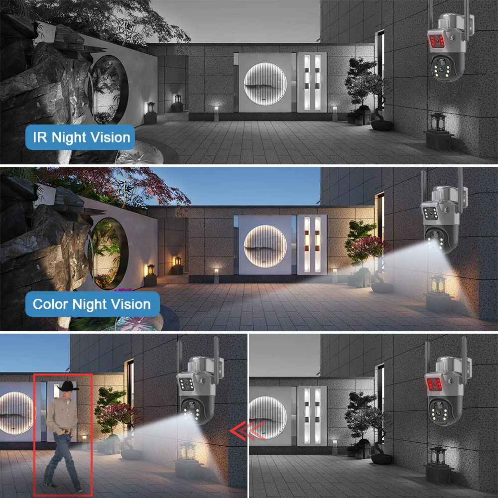 V380Pro Outdoor Dural Lens Waterproof Wide-angle Camera with Solar Binocular Smart Monitoring WiFi 4G PTZ Windproof Camera IP66