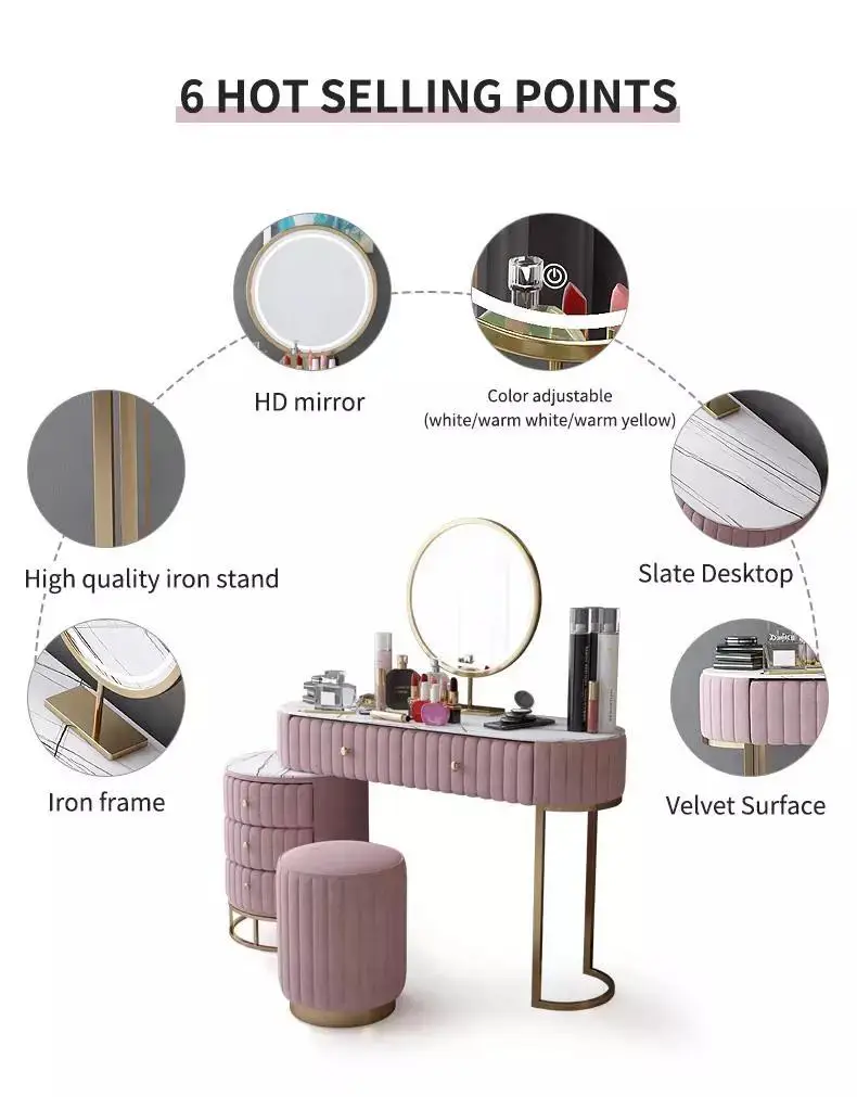 European Vanity Dresser Drawer Cabinet Bedroom Furniture White Makeup Table With Mirror