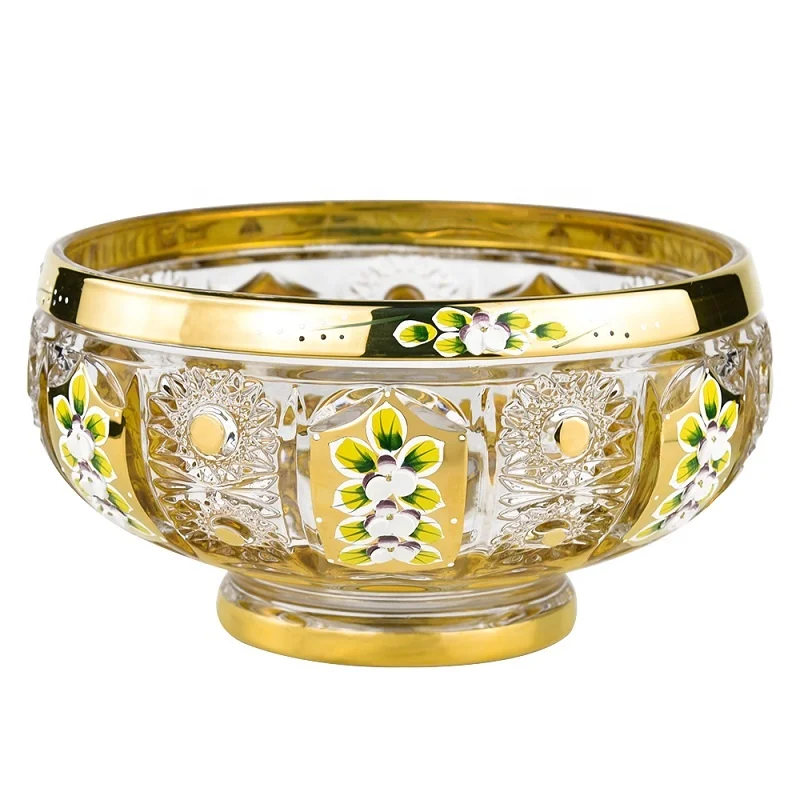 Luxury Fruit Bowl Flower Enamel Glassware Gold Line Home Decoration