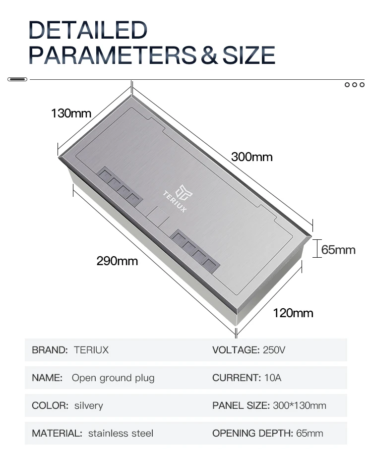 Three commercially customizable stainless steel open floor socket boxes