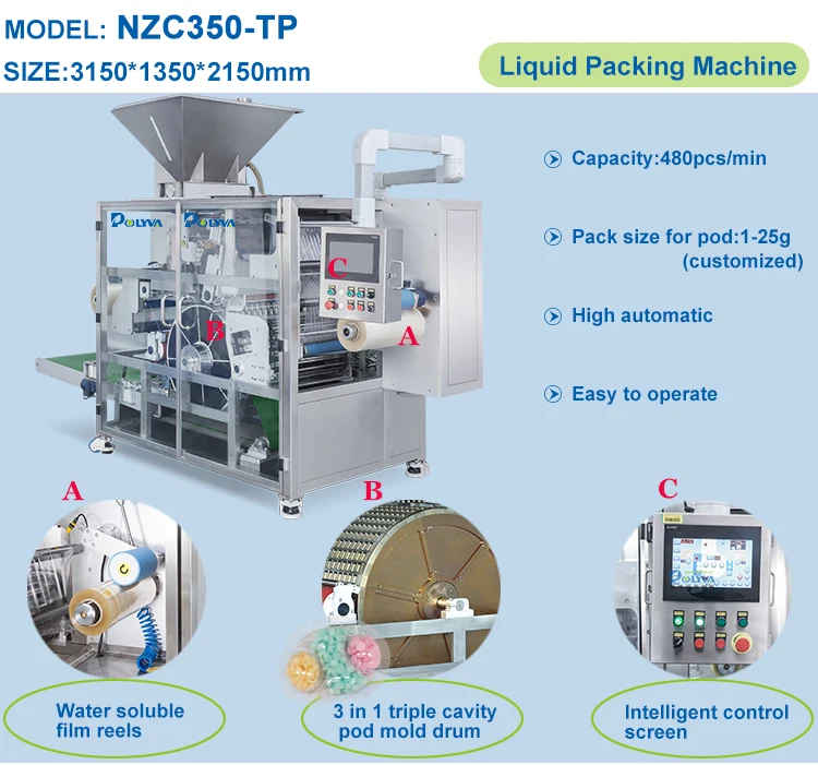 POLYVA high speed automatic 10-50g various shapes liquid powder laundry detergent pods packaging machine