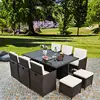 Vietnam Patio Outdoor Garden Wicker Rattan Cube 11 PCS Dining Chair and Table Set Furniture For Resort & Hotel