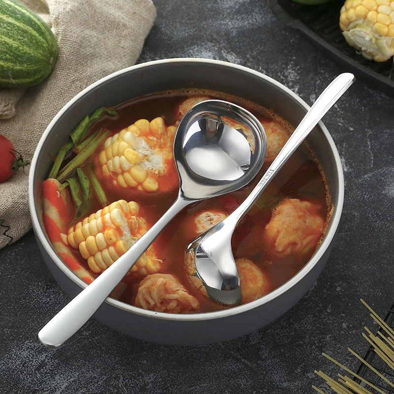 304 Stainless Steel Soup Spoon Hot Pot Spoons Round Head Long Handle