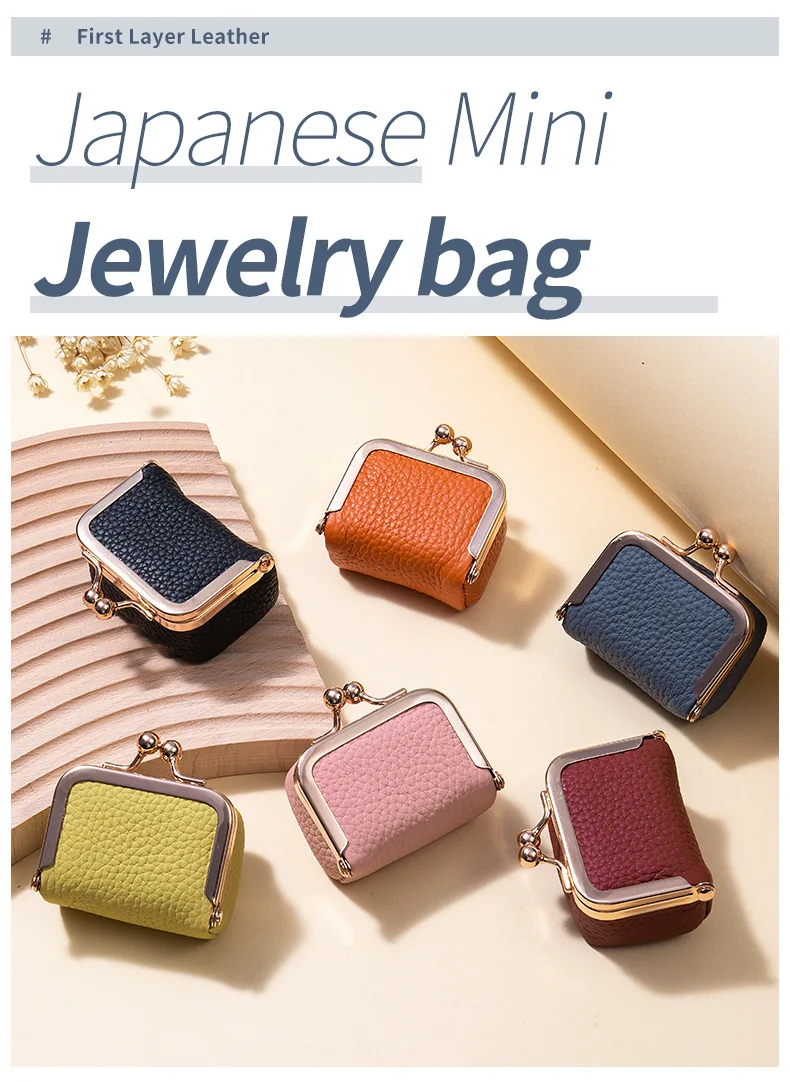 Compact Clasp Bag with Genuine Leather for Rings Mini Necklace Earrings-Waterproof Jewelry Box Coin Purse with Diamond Rings