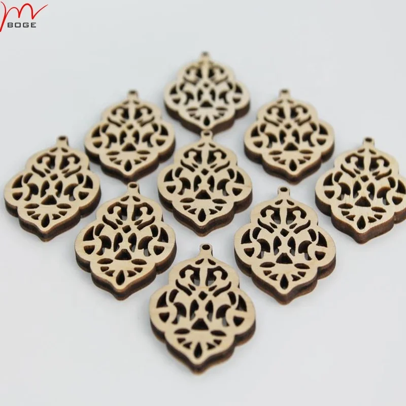 laser cut Drop unfinished wood pieces blank pendants for jewelry making dangling earring for lady    