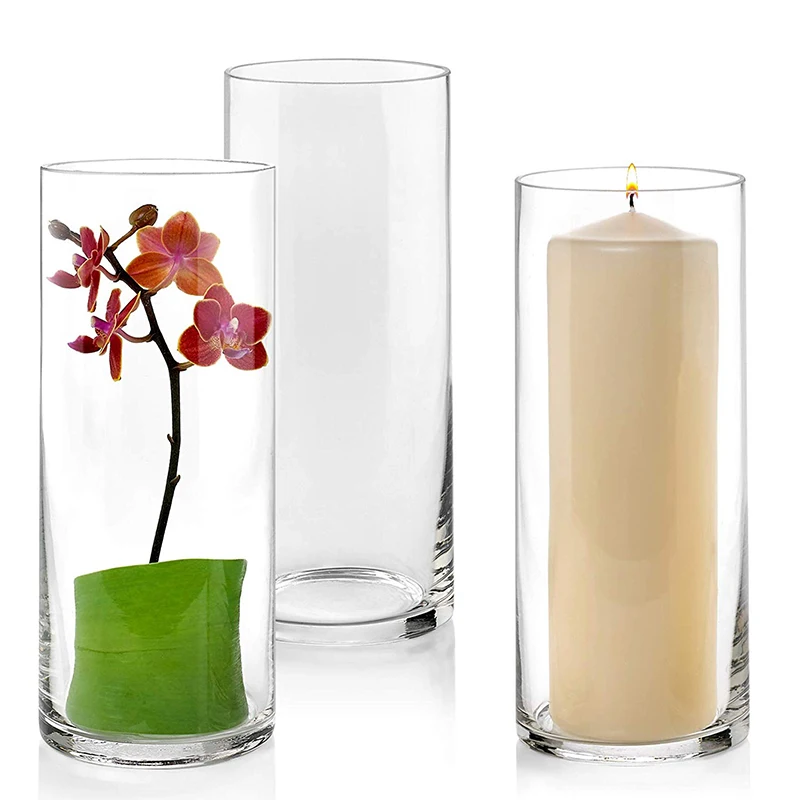 Wholesale Customized Glass Cylinder Vases 10 Inch Tall Multiuse Pillar