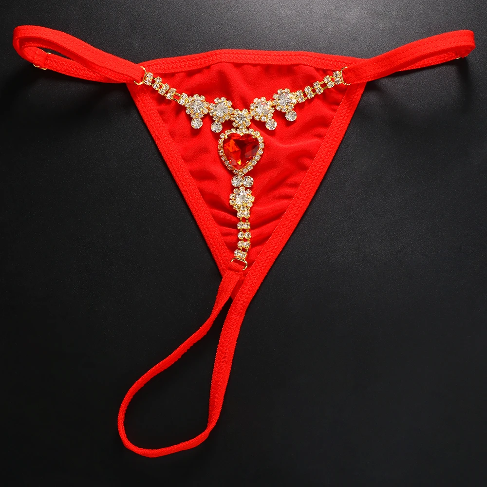 Stonefans Red Shine Strap Crystal Body Chain Rhinestone Thong Panties Women Bikini Body Jewelry 6349