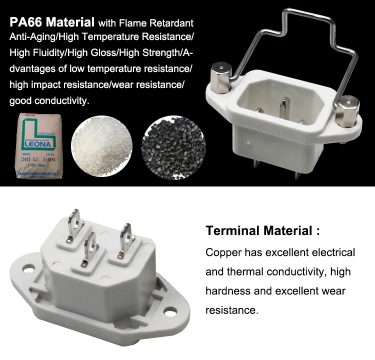 5a 250vac Iec320 C14 Connector White Power Socket With Antitripping