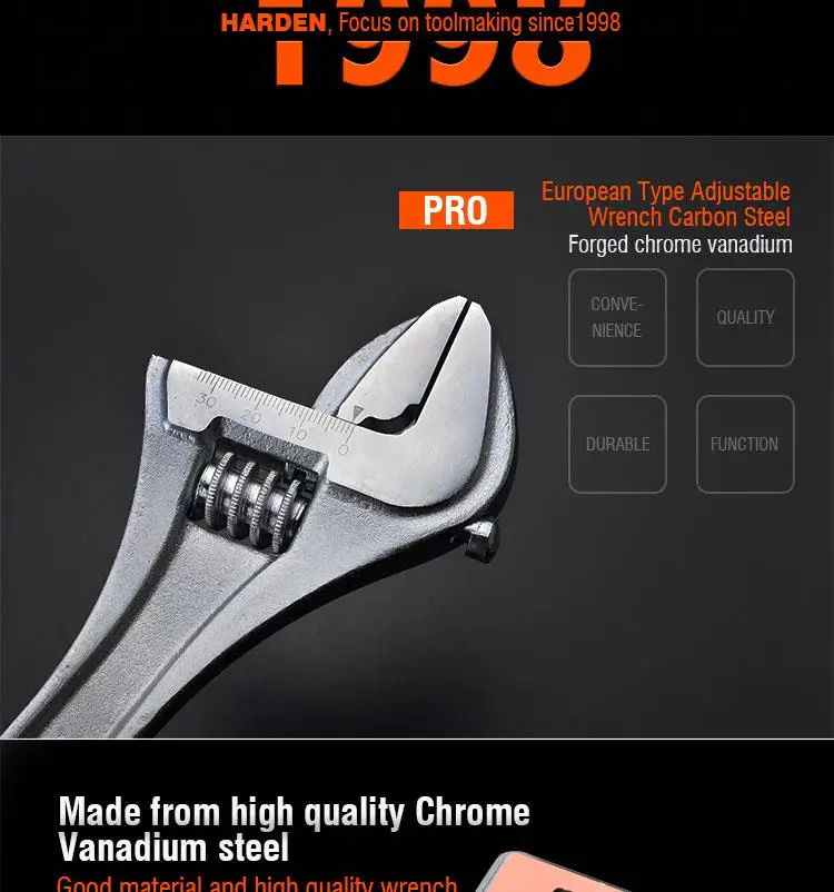 European Type Professional 6" 8" 10" 12"Chrome Vanadium Adjustable Spanner Wrench