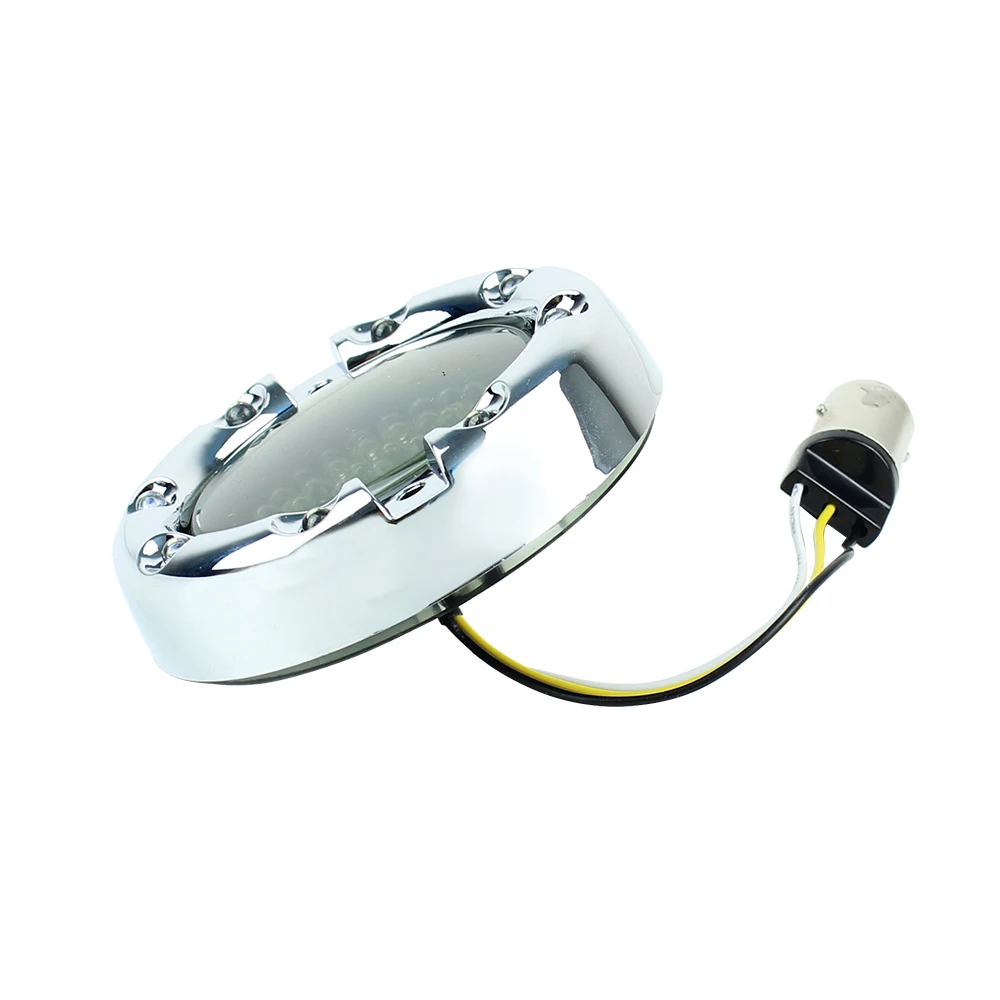 Chrome Housing 3-1/4 Flat LED 1157 Amber White with Fire Ring LED Turn Signal Light For Motorcycle