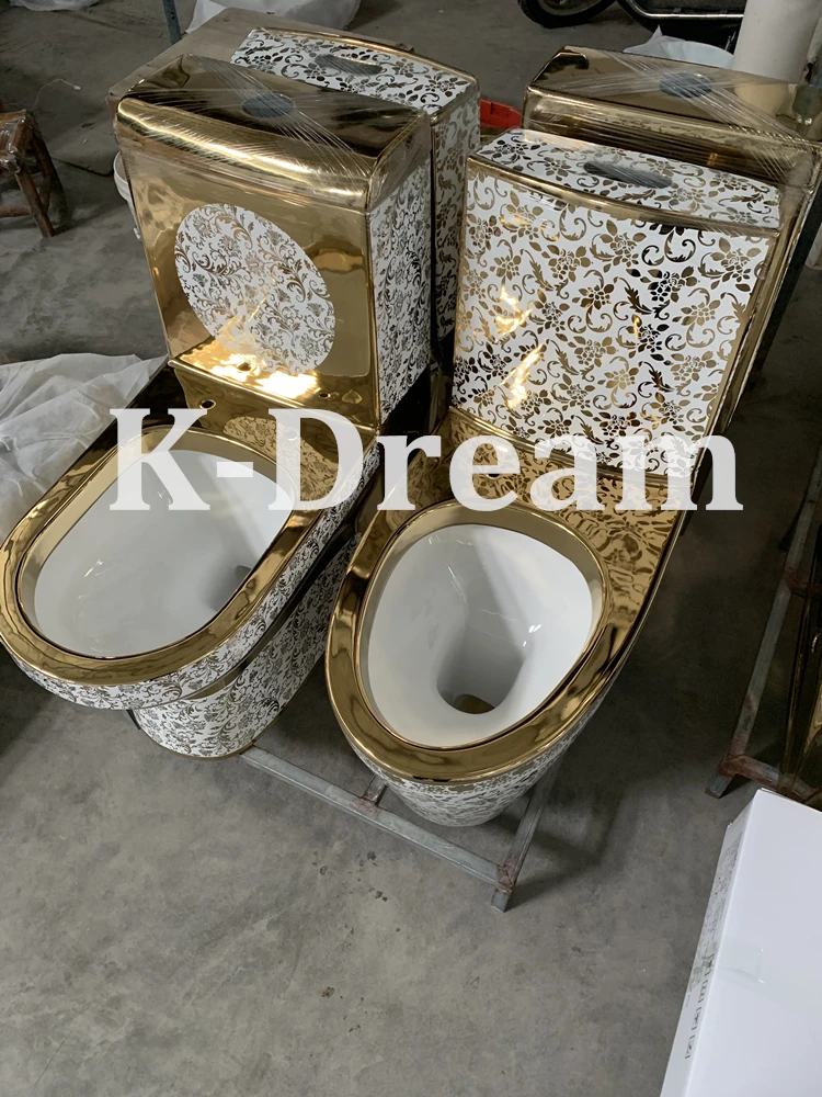 Royal vintage golden plated color bathroom sanitary ware luxury toilet bowl  and pedestal wash basin sink ceramic gold toilet set