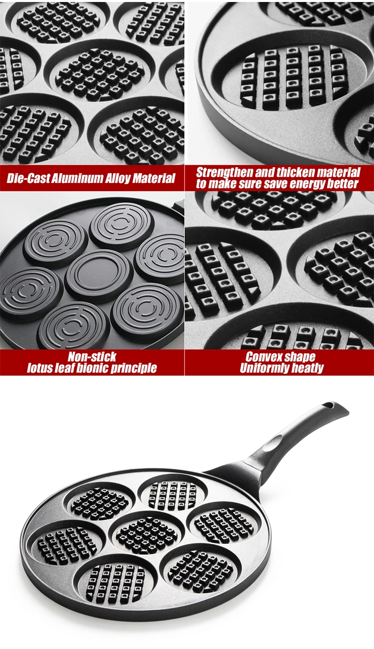 2021 New Baking Custom Logo 7 Hole Die-Cast Aluminium Alloy DIY Waffle Non-stick Frying Pan Mini Pancake Pan