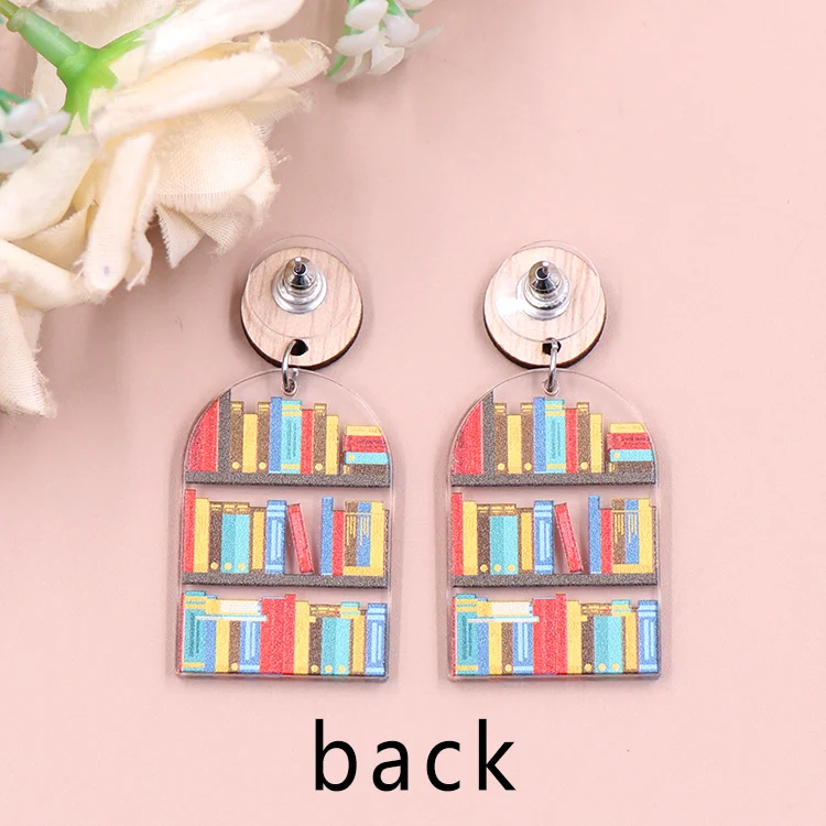 MD125ER2031 1pair New product CN Drop book lover Bookshelf  TRENDY teacher gift Acrylic stainless steel earrings Jewelry details