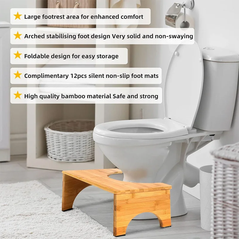 Foldable Wooden Toilet Stool Squatty Potty Bamboo Stool For Bathroom