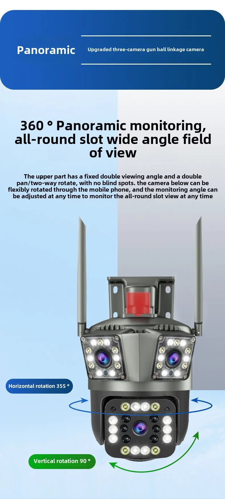 Cloudbirds V360pro Auto AI Detecting HD Night Vision 360 Panoramic Wireless Wifi Remote IP 4G Triple CMOS Network PTZ Camera