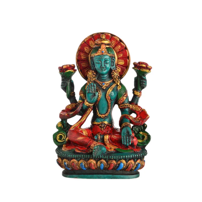 14 cm Resin red-brown BUDDHAFIGUREN Lakshmi Goddess Statue 