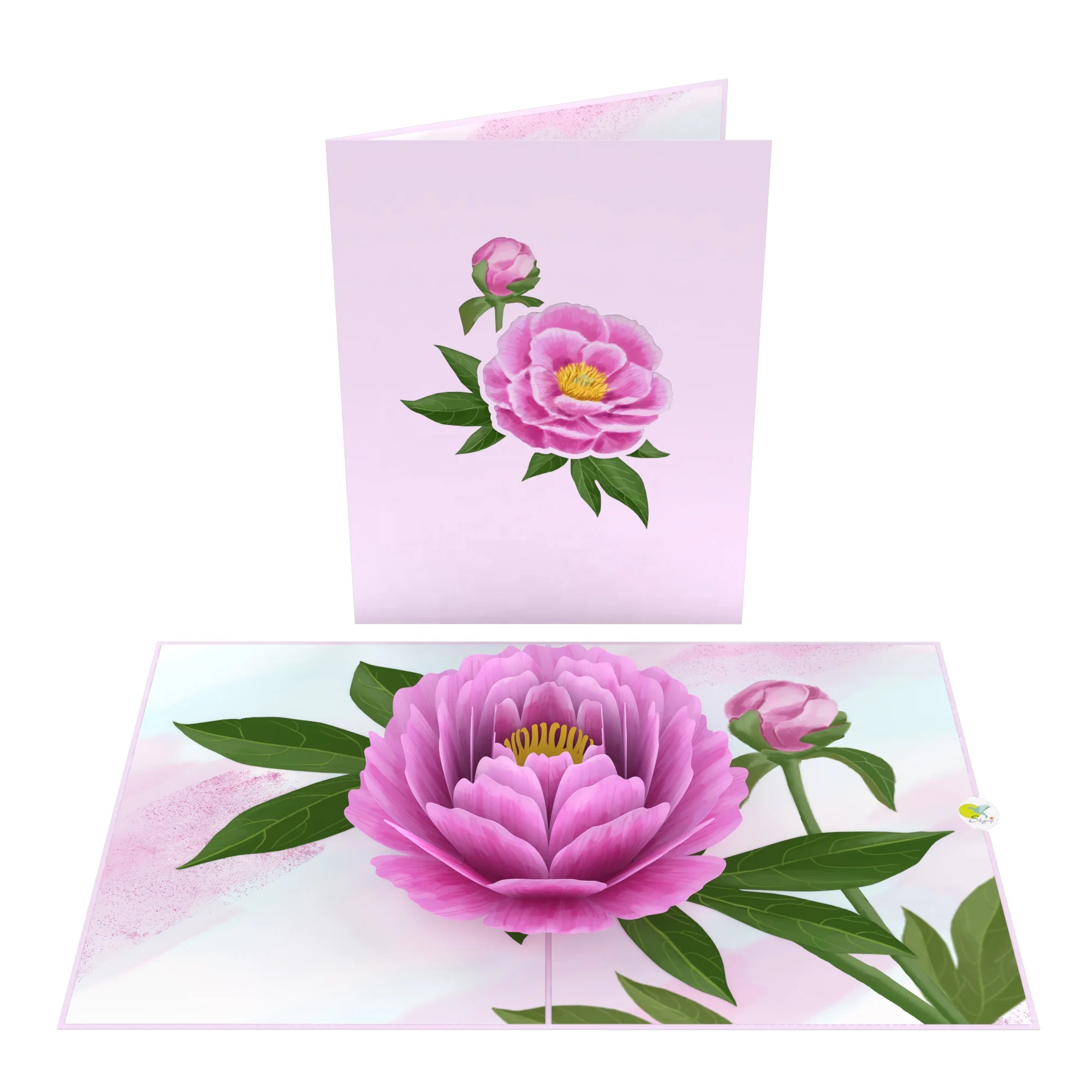 Big Rose Fleur 3d Pivoine faite à la main Pop Up Carte de voeux et carte cadeau en rouge 