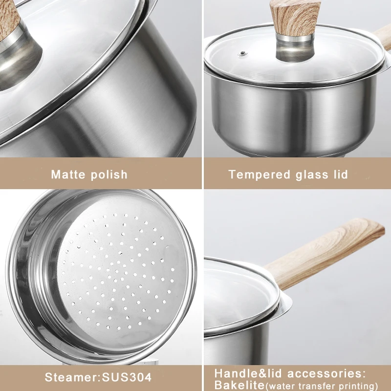 Hot Selling 304 Stainless Steel Milk Boiling Pot Kitchenware Steamer