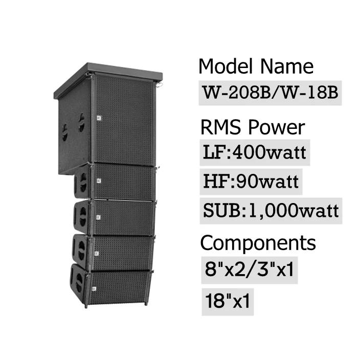 Dual 8 Inch Line Array System+ 18 Inch Active Bass Power Audio Speaker ...