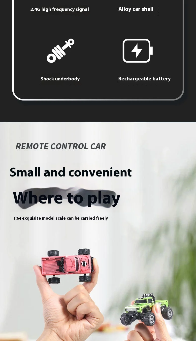 最新的1:64速迷你钢筋混凝土合金卡车酷光减震越野怪物儿童玩具，带遥控器