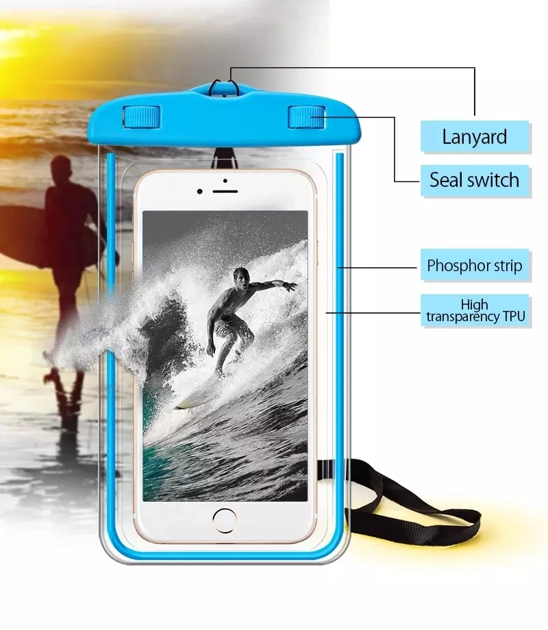Universal Premium PVC Luminous Waterproof Phone Case Cover Underwater Phone Bag For Mobile Phone