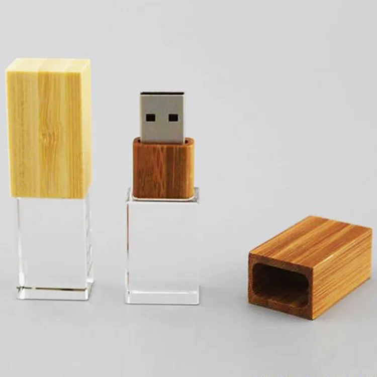 Wooden bamboo USB thumb Acrylic Crystal LED light USB Flash drive 3D laser free logo - ANKUX.COM