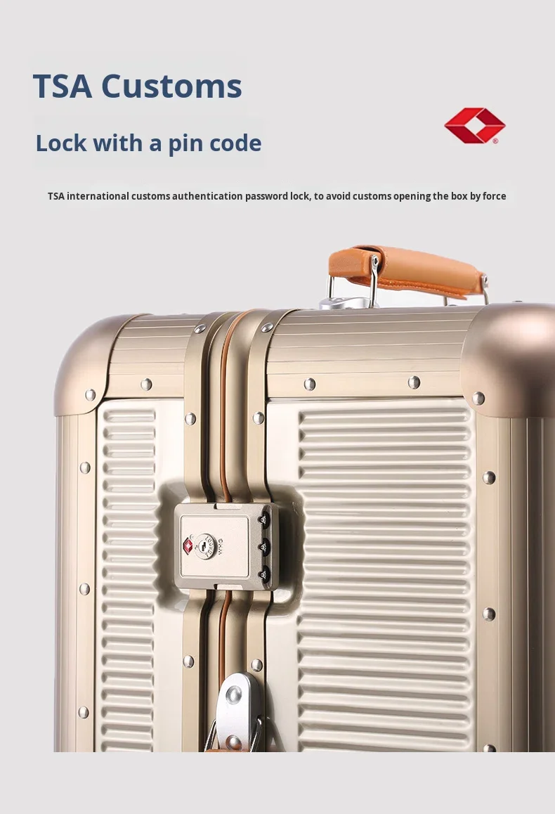 High-end New Design PC Aluminum Frame Suitcase Spinner Trolley Case 28 in Luggage Anti-drop Travel Case TSA Lock Leather Handle manufacture