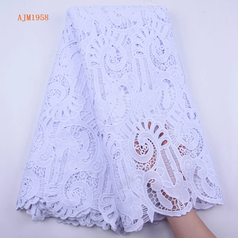 
Newest African Guipure Cord Lace Fabric High Quality French Water Soluble Cotton Lace Fabric With Stones For Nigerian Dress 1958 