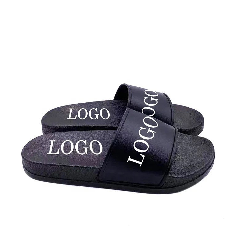 Wholesale Summer Beach Black Custom Logo Rubber Pvc Slippers Slides ...