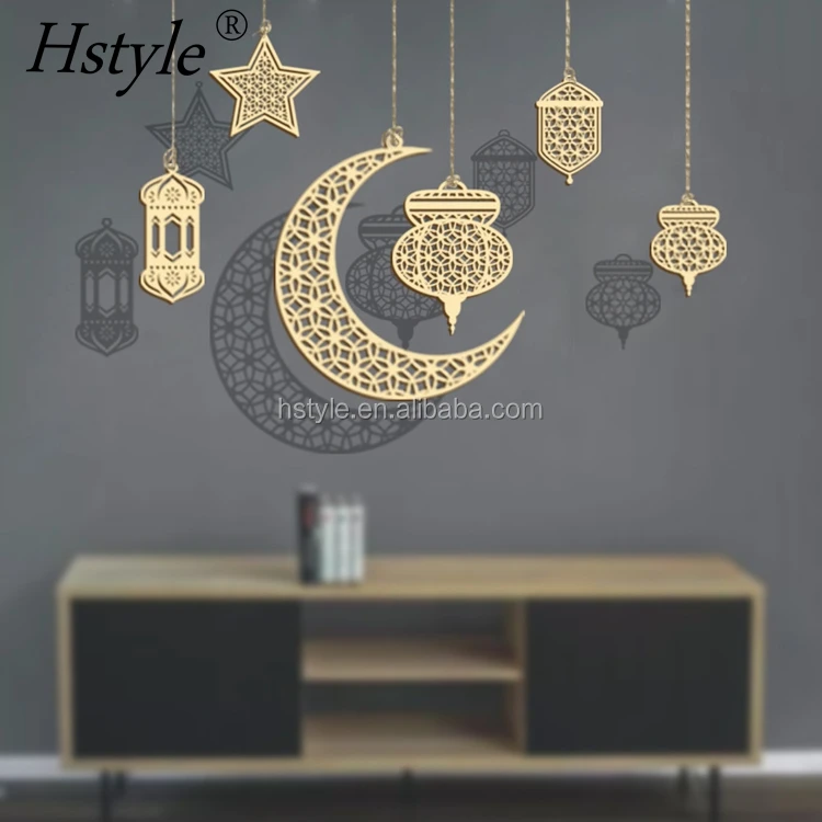 15pcs Wooden Eid Mubarak Ramadan Party Supplies Ornament DIY Plaque Pendant Q7D7 