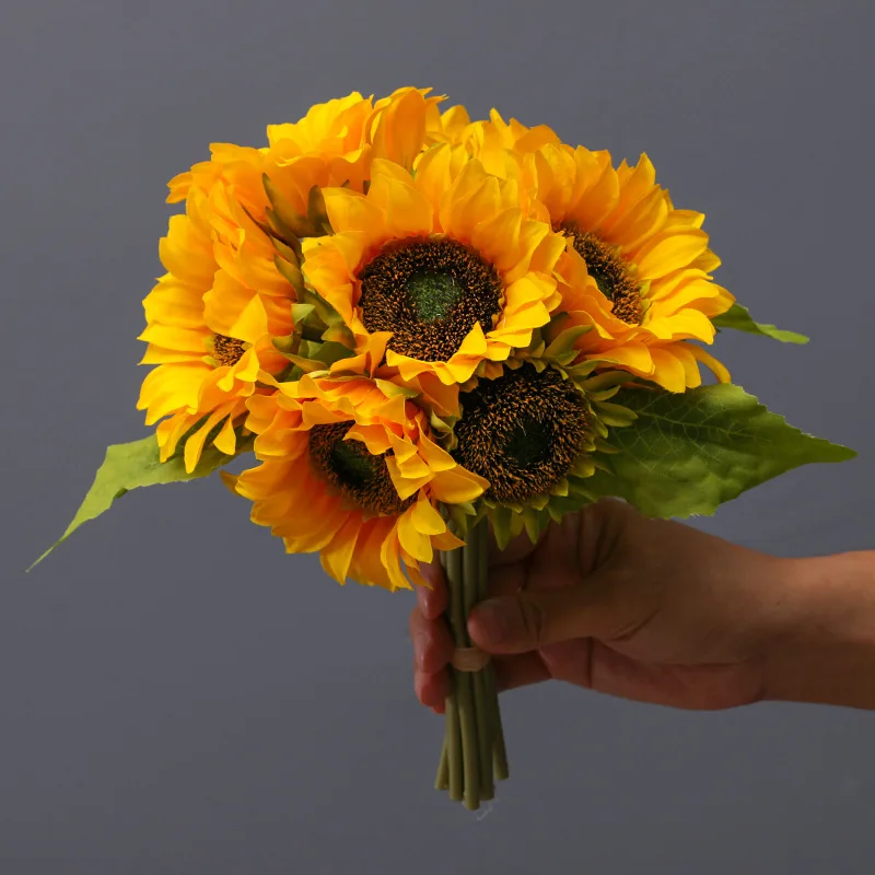9" Mariage Bouquet-Orange roses et jaune tournesols-fleurs artificielles 