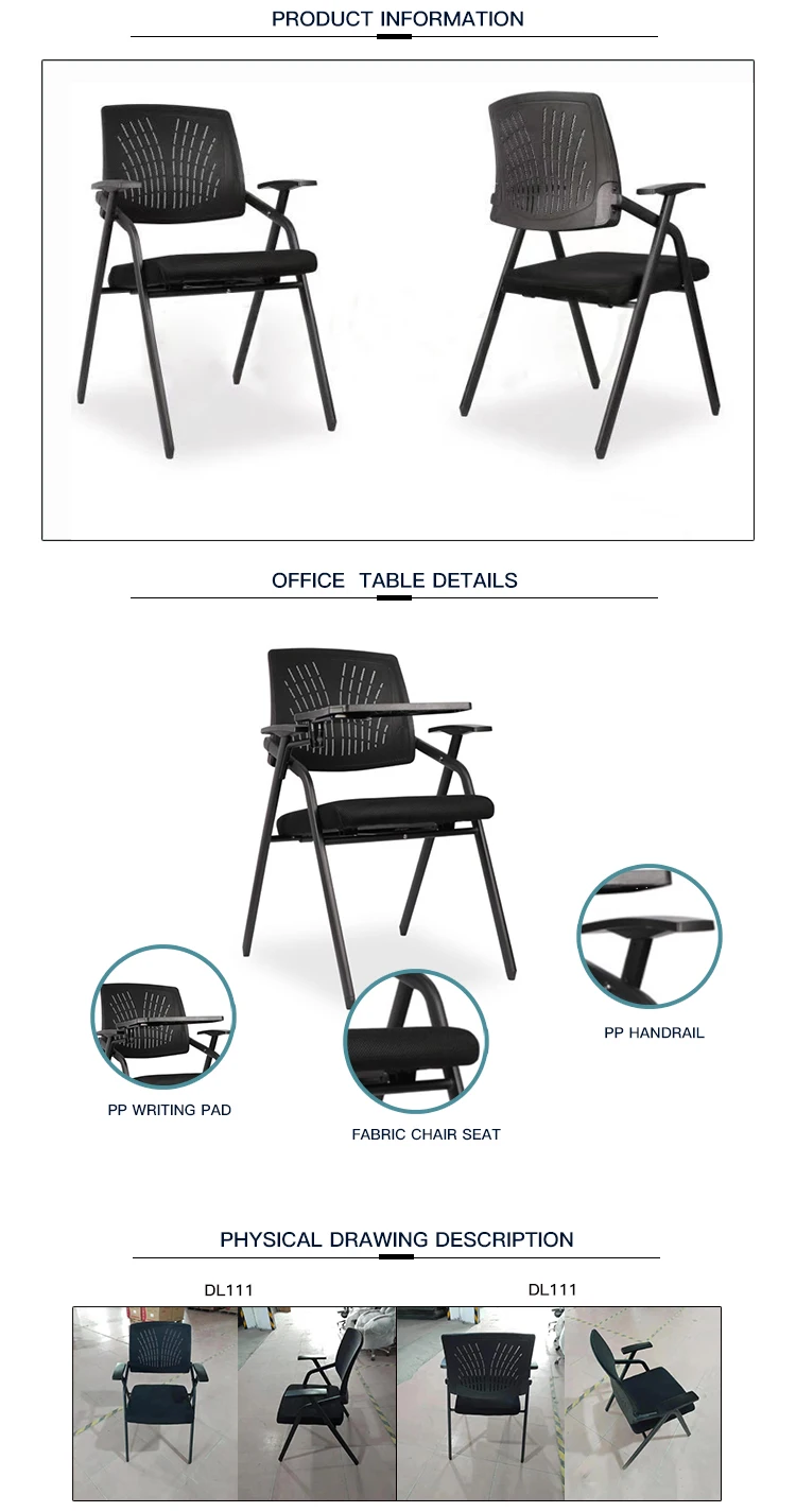 Wholesale conference PP structure foldable student training chair with writing pad